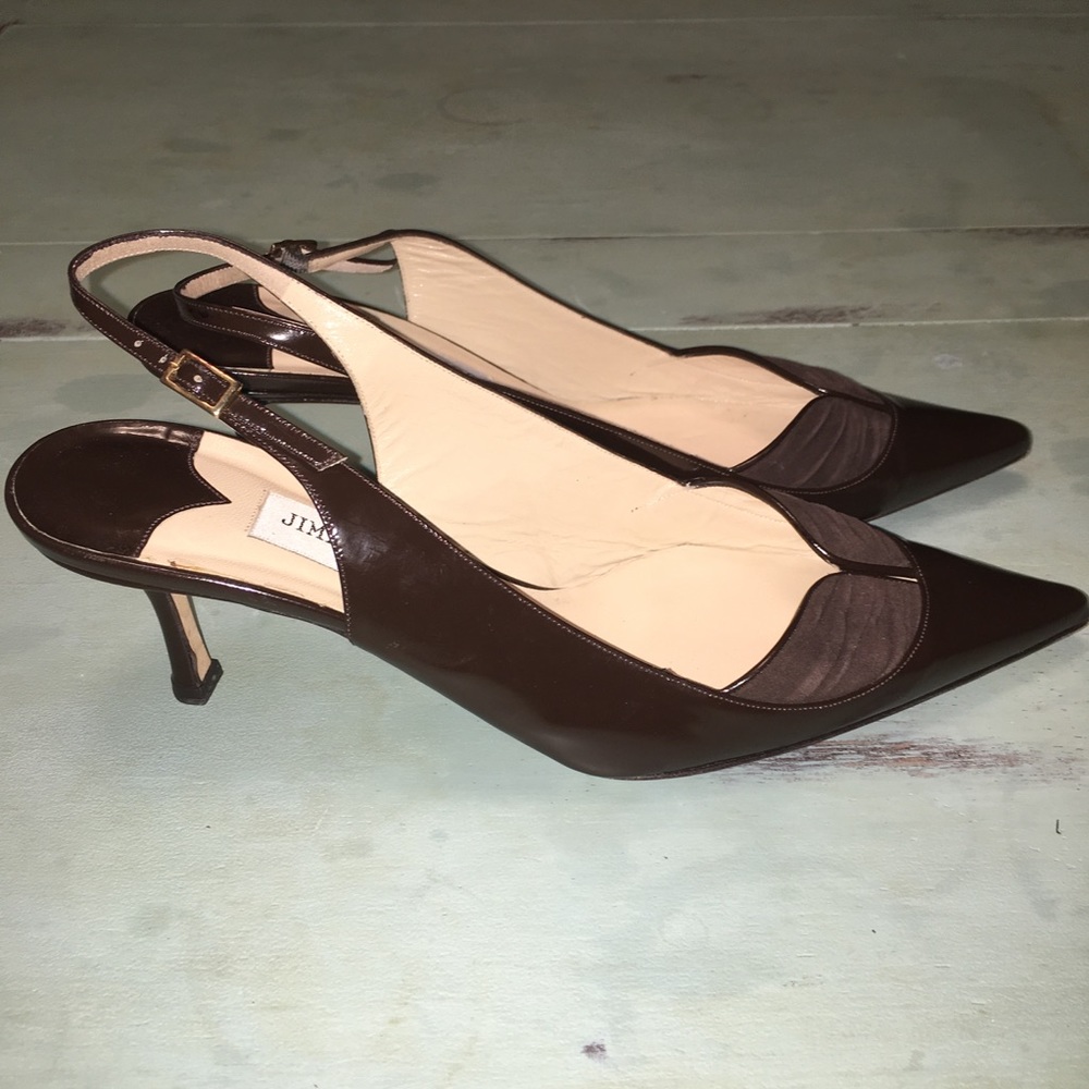 Jimmy Choo Kitten Heels Open Back Chocolate Brown